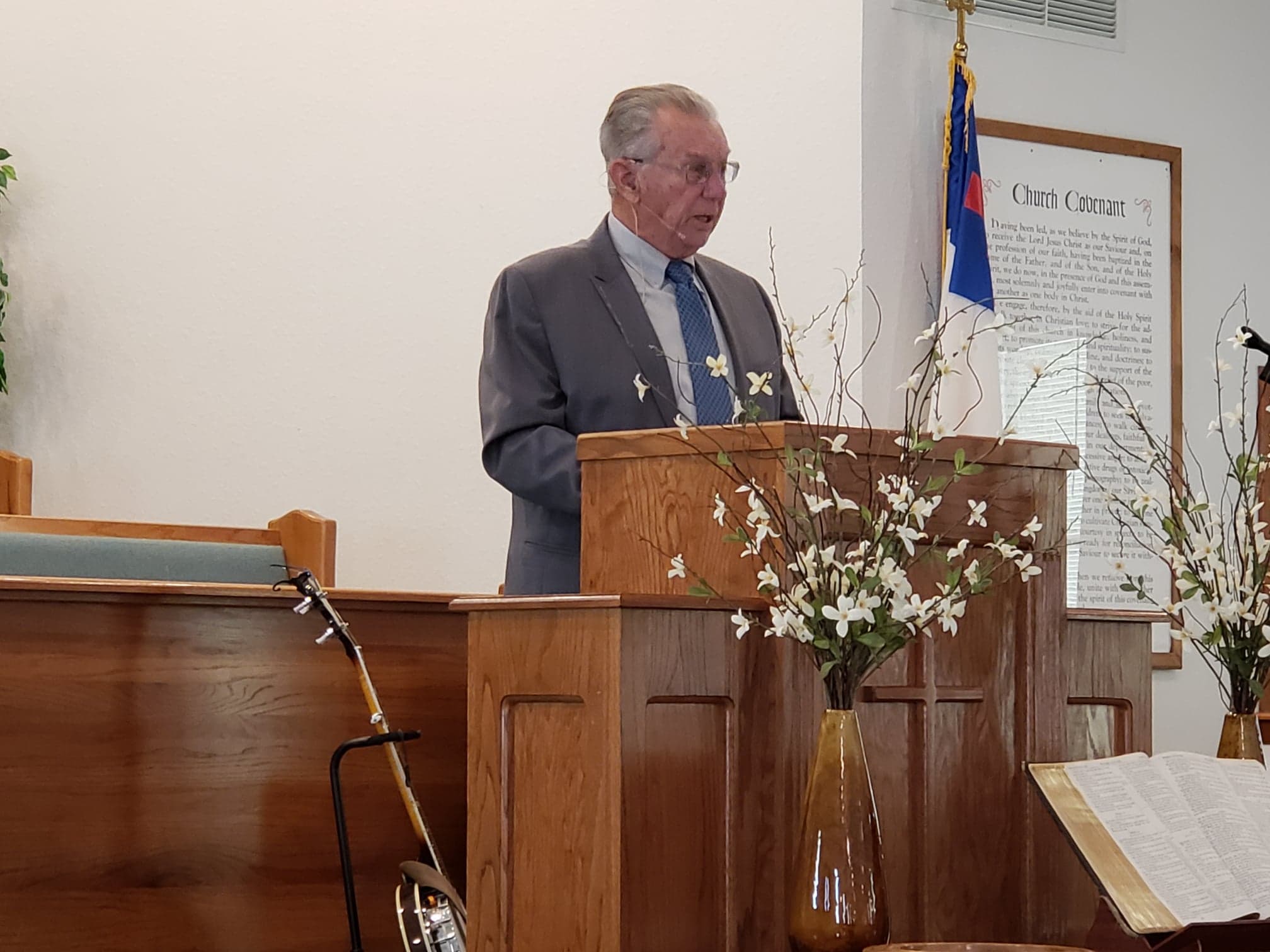 Pastor of Oak Grove Baptist Church Kermit Matthews preaching a sermon